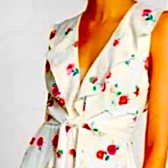 EXPRESS ASYMMETRICAL HEM V-NECK RUFFLED SLEEVELESS CHIFFON DRESS 8 NWT - Picture 3 of 12